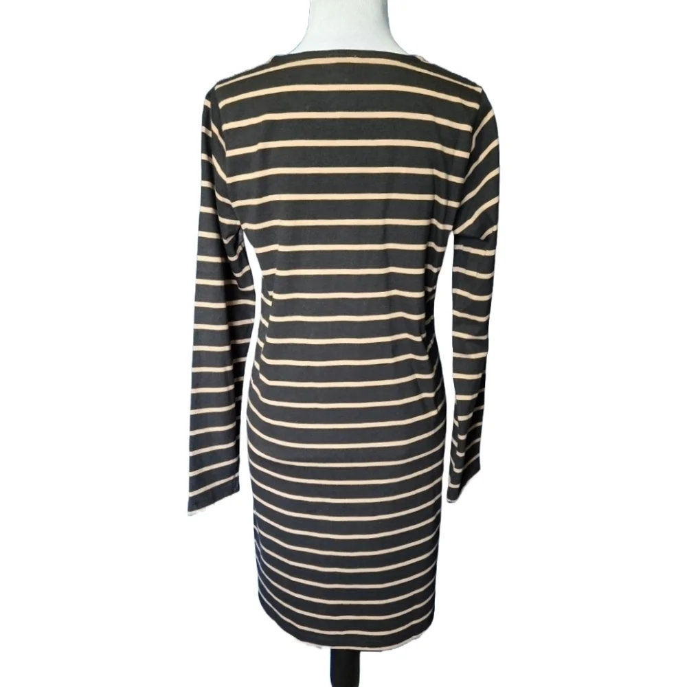 J.Crew Striped Button Shoulder Shift Mini Casual Dress Medium Black Tan NWT